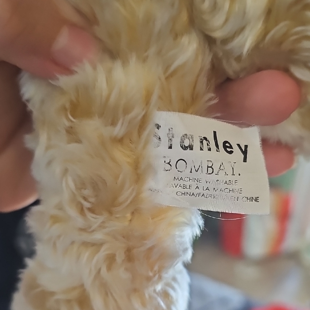 Bombay Plush Bear with Cream Fur and Pink Collar